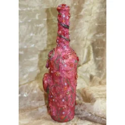 Dekoflasche HERZ & ROSEN Upcycling Flasche Flaschenkunst Dekoration Collage Kunst Malerei handgearbeitetes Unikat