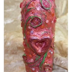 Dekoflasche HERZ & ROSEN Upcycling Flasche Flaschenkunst Dekoration Collage Kunst Malerei handgearbeitetes Unikat