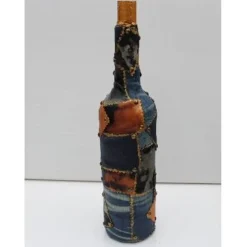 Dekoflasche JEANSLIEBE Upcycling dekorierte Glasflasche Flaschenkunst Dekoration Collage auf Flasche