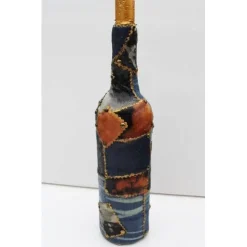 Dekoflasche JEANSLIEBE Upcycling dekorierte Glasflasche Flaschenkunst Dekoration Collage auf Flasche