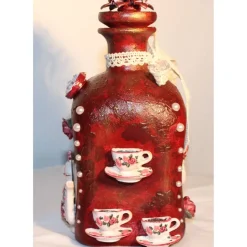 Dekoflasche KAFFEEKRÄNZCHEN Upcycling bemalte Glasflasche Geschenk Frauengeschenk zu Geburtstag Valentinstag Muttertag
