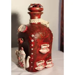 Dekoflasche KAFFEEKRÄNZCHEN Upcycling bemalte Glasflasche Geschenk Frauengeschenk zu Geburtstag Valentinstag Muttertag