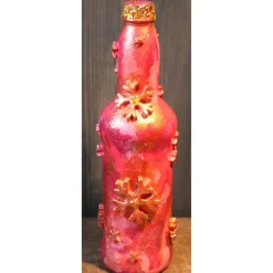 Dekoflasche ROTER KRISTALLZAUBER Upcycling bemalte Glasflasche Geschenk Winterdeko Wohndeko
