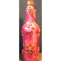 Dekoflasche ROTER KRISTALLZAUBER Upcycling bemalte Glasflasche Geschenk Winterdeko Wohndeko
