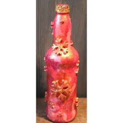 Dekoflasche ROTER KRISTALLZAUBER Upcycling bemalte Glasflasche Geschenk Winterdeko Wohndeko