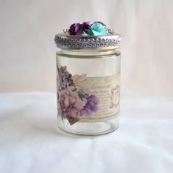 Dekoglas mit Porzellansticker lila-türkis