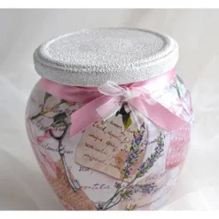 Dekoglas (Nr. 2) bauchig mit Banderole, rosa-weiß