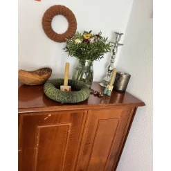 Dekokranz Häkelkranz für die Wand 20cm Adventskranz Tischschmuck Wandkranz aus Wolle Braun orange