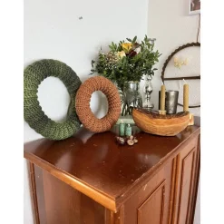 Dekokranz Häkelkranz für die Wand 20cm Adventskranz Tischschmuck Wandkranz aus Wolle Braun orange