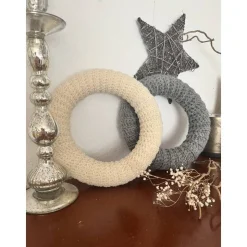 Dekokranz Wollkranz Adventskranz Tischschmuck TürKranz  gestrickt 25cm grau Sofortkauf