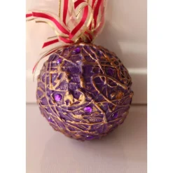 Dekokugel LILA UND KUPFER abstrakte Acrylmalerei auf einer Styroporkugel Fensterdeko Hängedeko Weihnachtskugel Deko