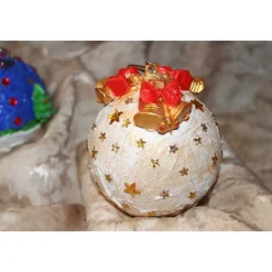 Dekokugeln 2er Set BÄUMCHEN + GLOCKEN Acrylmalerei Collage auf einer Kunststoffkugel weihnachtliche Hängedeko