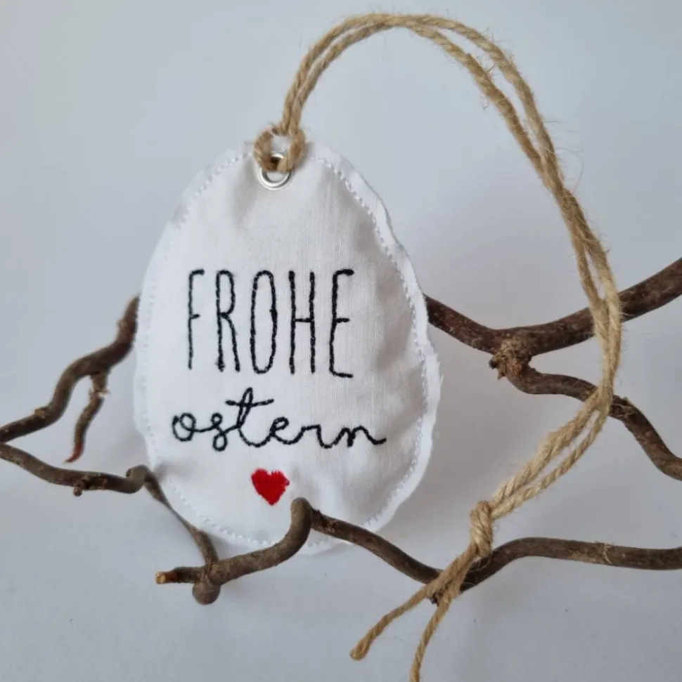 Deko-Osterei aus Vintage-Baumwollstoff "FROHE Ostern" - von he-ART by helen hesse