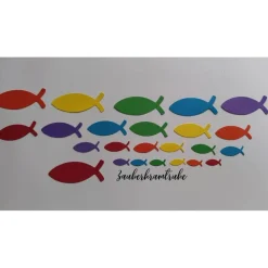 Dekoration bunte Streuteile 138 Fische (1,6cm - 5cm) in 6 Farben des Regenbogens für Deko und Basteln zur Taufe, Konfirmation, Kommunion