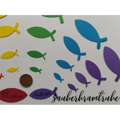 Dekoration bunte Streuteile 138 Fische (1,6cm - 5cm) in 6 Farben des Regenbogens für Deko und Basteln zur Taufe, Konfirmation, Kommunion