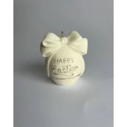 Dekorative Happy Easter Kerze mit Schleife, handgegossen in Frühlingsfarben für deine Osterdeko