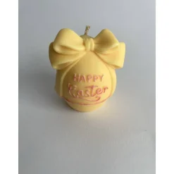 Dekorative Happy Easter Kerze mit Schleife, handgegossen in Frühlingsfarben für deine Osterdeko