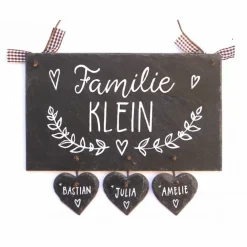 dekoratives Haustürschild aus Schiefer für Familien mit Name personalisiert, wetterfestes Türschild mit Ranke, einzigartiges Schieferschild für Wohnungstür und Hauseingang, individuelles Familiengeschenk