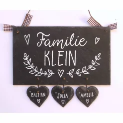 dekoratives Haustürschild aus Schiefer für Familien mit Name personalisiert, wetterfestes Türschild mit Ranke, einzigartiges Schieferschild für Wohnungstür und Hauseingang, individuelles Familiengeschenk