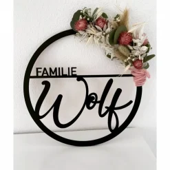 Dekoring „Familie“, personalisiert, Familienschild, Familienname, verschiedene Farben und Größen (OHNE Trockenblumen)