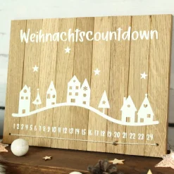 Deko-Schild aus Holz mit Häusern Weihnachtscountdown | Natürliche Adventskalender Alternative | Holzschild Advent