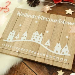 Deko-Schild aus Holz mit Häusern Weihnachtscountdown | Natürliche Adventskalender Alternative | Holzschild Advent