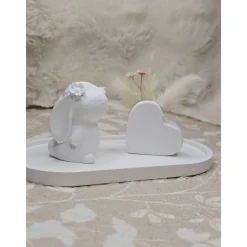 Deko-Set aus Raysin: Tablett mit Hase & Herz – Handgefertigte Frühlingsdeko