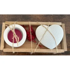 Deko-Set mit Herz & Teelichthalter 8 x 17 cm – Handgefertigte Geschenkidee auf Holztablett