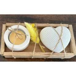 Deko-Set mit Herz & Teelichthalter 8 x 17 cm – Handgefertigte Geschenkidee auf Holztablett