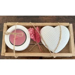 Deko-Set mit Herz & Teelichthalter 8 x 17 cm – Handgefertigte Geschenkidee auf Holztablett