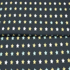 Dekostoff Sterne Meterware schwarz weiß ocker türkis – Baumwolle für Taschen, Möbel & Weihnachten, Öko-Tex