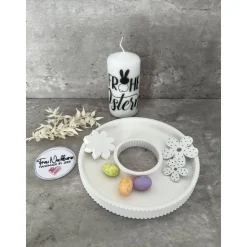 Dekoteller, Raysin, Frohe Ostern, Osterzeit, Frühling, Osterhase, Ostereier, Kerze, Osterkerze, Dekodiere