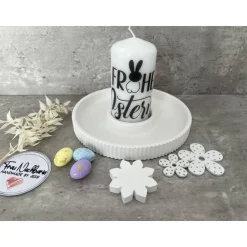 Dekoteller, Raysin, Frohe Ostern, Osterzeit, Frühling, Osterhase, Ostereier, Kerze, Osterkerze, Dekodiere