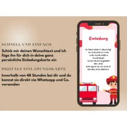 Digitale Einladung Kindergeburtstag Feuerwehr - Whatsapp Einladung zum Geburtstag personalisiert | Einladung Whatsapp |