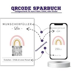 Digitale Spardose | Personalisiertes Geldgeschenk | QrCode Geschenkkarte | Regenbogen