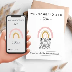 Digitale Spardose | Personalisiertes Geldgeschenk | QrCode Geschenkkarte | Regenbogen