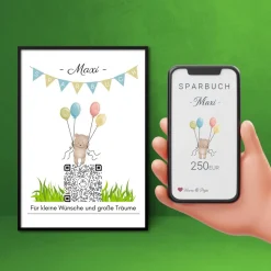 Digitale Spardose | Personalisiertes Geldgeschenk | QrCode Bild | Motiv Teddy