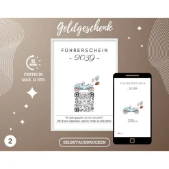 Digitale Spardose | Personalisiertes QrCode Geldgeschenk | Führerschein Auto Motorrad | Download