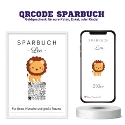 Digitale Spardose | Personalisiertes Geldgeschenk | QrCode Bild | Motiv Löwe