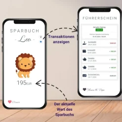 Digitales Sparbuch | Personalisiertes Geldgeschenk | QrCode Bild auf Leinwand 20x30cm | Motiv Löwe
