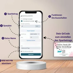Digitales Sparbuch | Personalisiertes Geldgeschenk | QrCode Bild auf Leinwand 20x30cm | Motiv Löwe