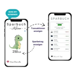 Digitales Sparbuch für Kinder – personalisierte Geschenkidee zur Geburt, Taufe, Einschulung, Kommunion | Dino