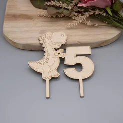 Dino Cake Topper – Zahlen 3,4,5,6 wählbar – Geburtstagstorte Dekoration – Kindergeburtstag Dinosaurier Motiv