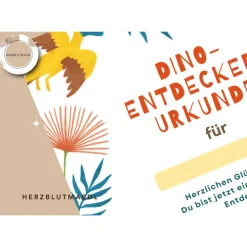 Dino Geburtstag: Urkunde für Dinoforscher in A4 - Perfektes Mitgebsel für die Dinoparty - einfach ausdrucken