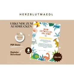 Dino Geburtstag: Urkunde für Dinoforscher in A4 - Perfektes Mitgebsel für die Dinoparty - einfach ausdrucken