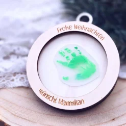DIY Geschenk Weihnachten | Bastelset Holzanhänger mit Handabdruck – Erstes Weihnachten Geschenk für Kinder & Familie