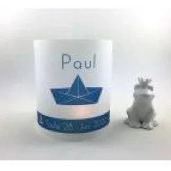 DIY Lichthülle mit blauem Faltboot Schiff personalisiert mit Namen zur Taufe Firmung Konfirmation Kommunion Bat Mizwa