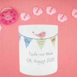 DIY Personalisiertes Windlicht zur Taufe Firmung Kommunion Konfirmation Bat Mizwa mit bunter Wimpelkette Junge Mädchen