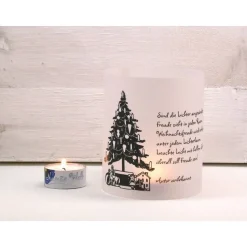 DIY Windlicht mit Weihnachtsgedicht Sind die Lichter angezündet Lichthülle Weihnachtsbaum