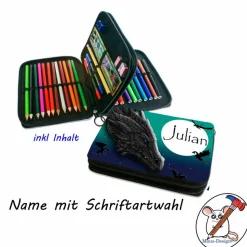 Drachenland Federmäppchen inkl. Inhalt  mit Name / personalisierbar / Drache